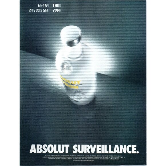 2003 Absolut Surveillance Citron Lemon Flavored Vodka Vintage Print Ad Wall Art - Picture 1 of 2
